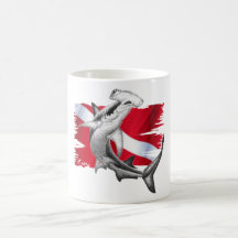 Dive flag with hammerhead shark-diver down mugs