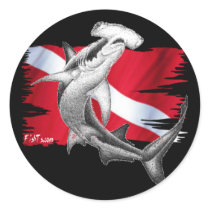 Dive flag with hammerhead shark-diver down