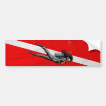 Diver And Wrinkled Dive Flag Bumper Stickers