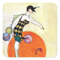 Diving Flapper Girl Square Sticker