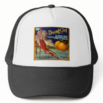 Diving Girl Apples - Vintage Fruit Crate Label Mesh Hat