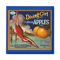 Diving Girl Apples - Vintage Fruit Crate Label Refrigerator Magnet