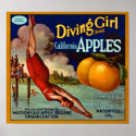 Diving Girl Brand California Apples - Vintage posters