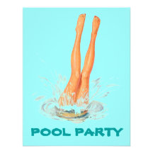 Diving Legs Retro Swimming Pool Party Invitations