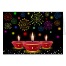 Diwali Celebrations with Glowing Lamps & Fireworks Greeting Card