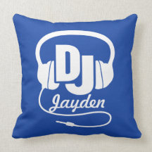 DJ blue & white add your name pillow