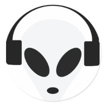 dj headphone alien area 51 round sticker