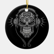 DJ Sugar Skull – Black Christmas Ornament