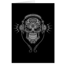 DJ Sugar Skull – Black Greeting Cards