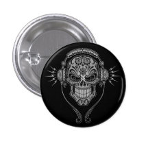DJ Sugar Skull – Black Pinback Button