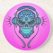 DJ Sugar Skull – Blue and Purple Beverage Coaster