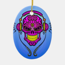 DJ Sugar Skull – Purple and Yellow Ornaments