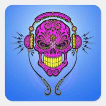 DJ Sugar Skull – Purple and Yellow Square Sticker