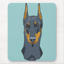 Doberman Head, Blue, Cropped Mousemats