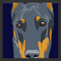 Doberman Head, Blue, Cropped invitations