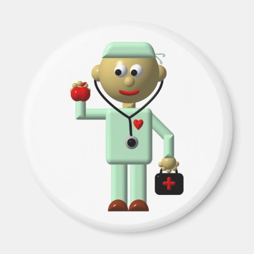 Doctor with Apple and Medical Bag Magnets