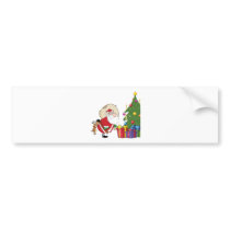 Dog Biting A Santa Claus Under A Christmas Tree Bumper Stickers