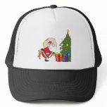 Dog Biting A Santa Claus Under A Christmas Tree hats