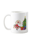 Dog Biting A Santa Claus Under A Christmas Tree mugs