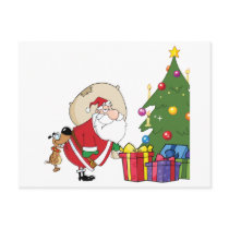 Dog Biting A Santa Claus Under A Christmas Tree Post Card