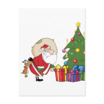 Dog Biting A Santa Claus Under A Christmas Tree Post Cards