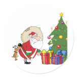 Dog Biting A Santa Claus Under A Christmas Tree stickers