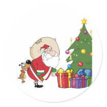 Dog Biting A Santa Claus Under A Christmas Tree Sticker