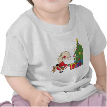 Dog Biting A Santa Claus Under A Christmas Tree Shirt