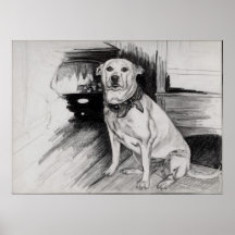 Dog by Fireplace Poster