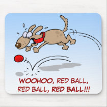 Dog chasing a red ball mousepads