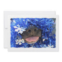 Dog Christmas Opinion Blue Tinsel Simple Frame Personalized Invitations