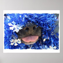 Dog Christmas Opinion Blue Tinsel Simple Frame Print