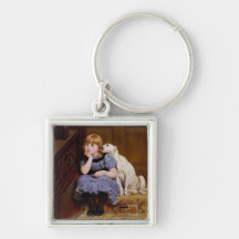 Dog Comforting Girl - Sympathy by R.Briton Keychains