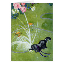 Dog Drinking from Garden Hose Card