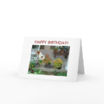 Dog & Flowers On The Porch, HAPPY BIRTHDAY! Card
