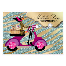 Dog Grooming Business Card Sparkle Zebra Teal