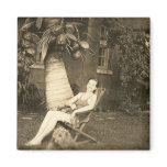 dog, lady and her coconuts refrigerator magnet