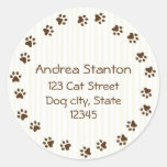 Dog or cat pawprint circle address label round sticker