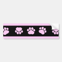 Dog Paws Traces Pawprints Stripes Pink, Black Bumper Stickers
