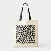 Dog Paws Traces Pawprints White, Black Canvas Bag