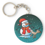 Dog Peeing on a Snowman Key Chains