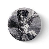 "Dog Playing the Flute" Vintage Illustration Pinback Buttons