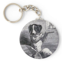 "Dog Playing the Flute" Vintage Illustration Key Chain