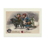 "Dog Pulling Sled" Christmas Postcard