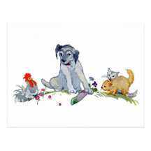 Dog with Two Kittens, Hen and Shoe Post Card