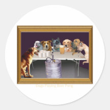 Dogs Playing Beer Pong Round Sticker