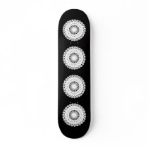 Doily. White lace circle design. On Black. Skate Board