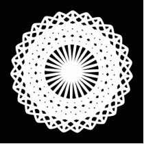 Doily. White lace circle. On Black. Acrylic Cut Outs