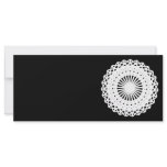 Doily. White lace circle. On Black. Rack Cards