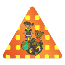 Doll Bear and Ball Toys Triangle Sticker
